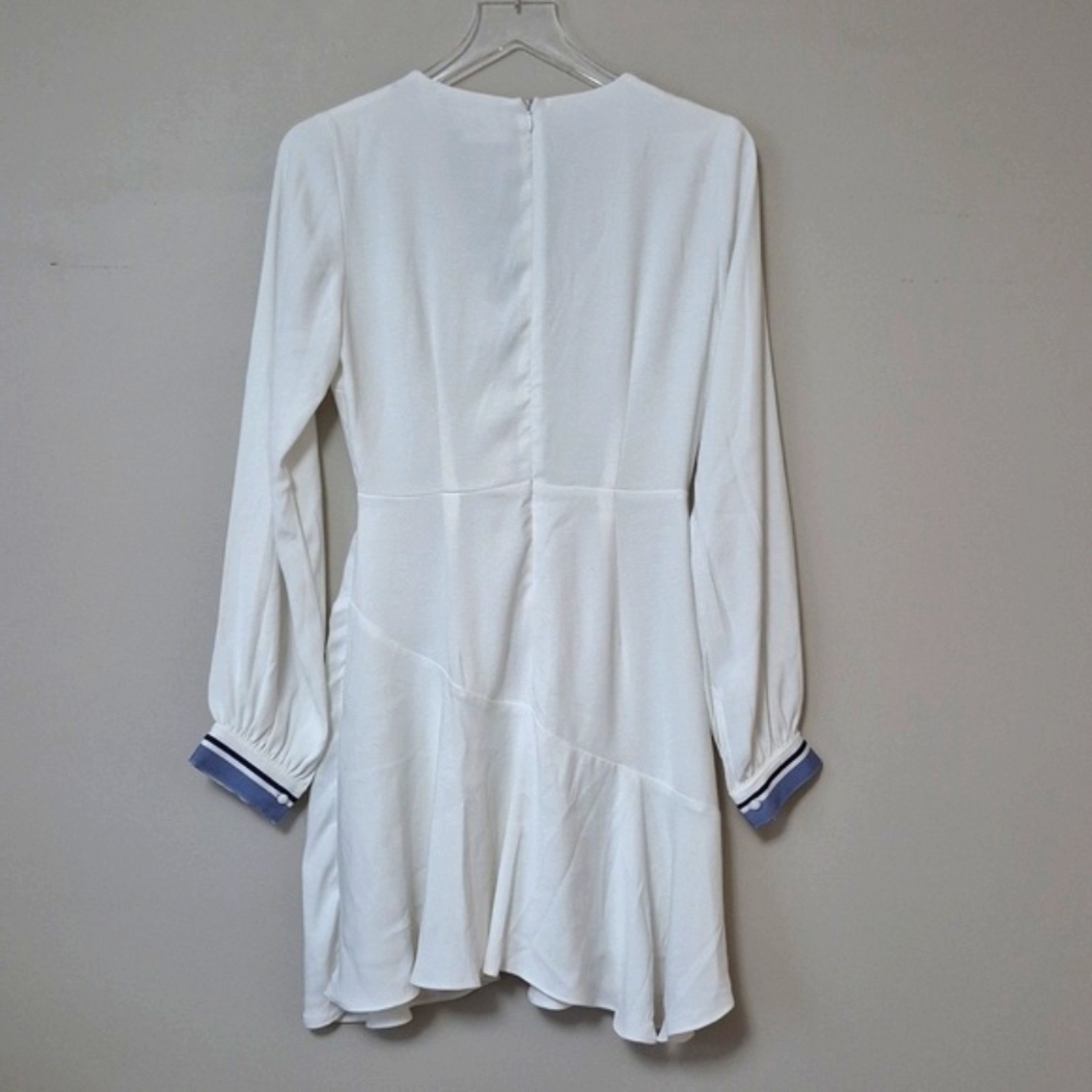 Calli The Label Asta Dress White V-Neck Tennis Prep Dress with Blue Trim, Size 4 - Picture 11 of 16